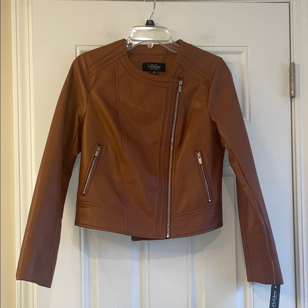NWT CoffeeShop Women's Faux Leather Moto Jacket Sz M